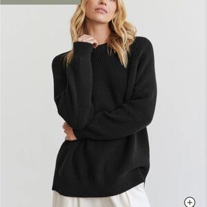 Jenni Kayne Oversize Black Cotton Fisherman Crewneck Sweater